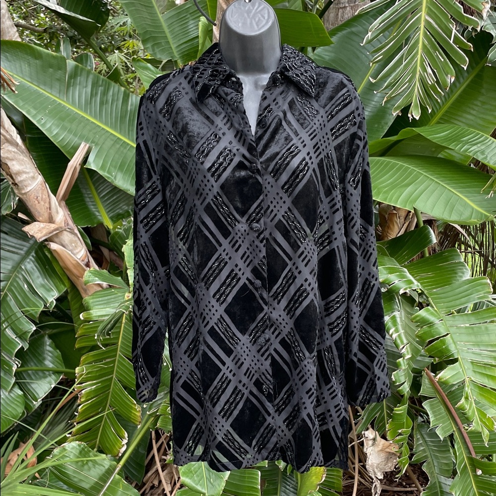 velvet plaid beaded blouse